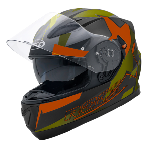 Kask motocyklowy ROCC 411 czarny-pomarańczowy-oliwkowy XS